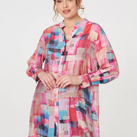 Printed Long Sleeve Semi Sheer Shirt