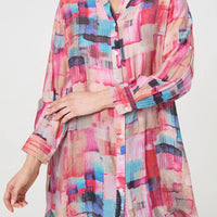 Printed Long Sleeve Semi Sheer Shirt