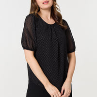 Polka Dot Print Semi Sheer Blouse