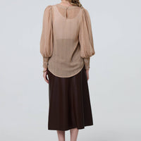 Mesh Fishnet Long Puff Sleeve Top