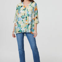 Printed Curved Hem 3/4 Sleeve Blouse