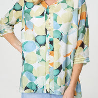 Printed Curved Hem 3/4 Sleeve Blouse