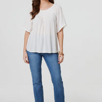 Textured Semi Sheer Shirred Bardot Top