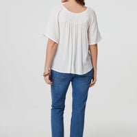 Textured Semi Sheer Shirred Bardot Top