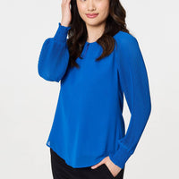 Keyhole Cut-Out Neck Long Sleeve Blouse