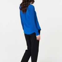 Keyhole Cut-Out Neck Long Sleeve Blouse