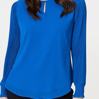 Keyhole Cut-Out Neck Long Sleeve Blouse