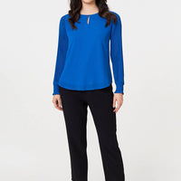 Keyhole Cut-Out Neck Long Sleeve Blouse