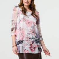 Abstract Print Mesh Layer 3/4 Sleeve Tunic