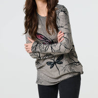 Dragonfly Print Long Sleeve Tunic Top