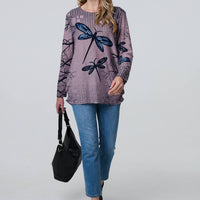 Dragonfly Print Long Sleeve Tunic Top