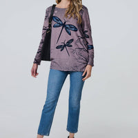 Dragonfly Print Long Sleeve Tunic Top