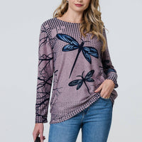 Dragonfly Print Long Sleeve Tunic Top