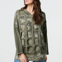 Graphic Print Cut Out Layer Hoodie