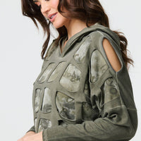 Graphic Print Cut Out Layer Hoodie