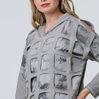 Graphic Print Cut Out Layer Hoodie
