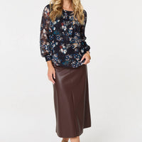 Floral Semi Sheer Long Sleeve Blouse