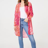 Patchwork Print Semi Sheer Longline Shirt