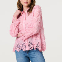 Embroidered Lace Long Sleeve Shirt