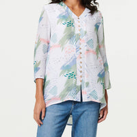 Abstract 3/4 Sleeve Relaxed Blouse
