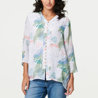 Abstract 3/4 Sleeve Relaxed Blouse