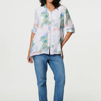 Abstract 3/4 Sleeve Relaxed Blouse