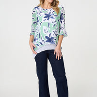 Floral Print Layered Relaxed Tunic Top