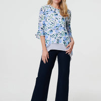 Floral Layered 3/4 Sleeve Tunic Top
