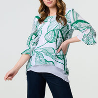 Leaf Print 3/4 Sleeve Layered Tunic Top