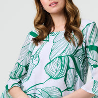 Leaf Print 3/4 Sleeve Layered Tunic Top