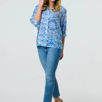 Aztec Print 3/4 Sleeve Relaxed Blouse