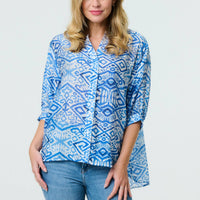 Aztec Print 3/4 Sleeve Relaxed Blouse