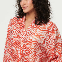 Aztec Print 3/4 Sleeve Relaxed Blouse