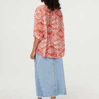 Aztec Print 3/4 Sleeve Relaxed Blouse