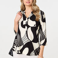 Abstract 3/4 Sleeve Button Detail Blouse