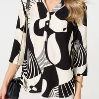 Abstract 3/4 Sleeve Button Detail Blouse