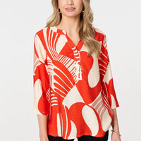 Abstract 3/4 Sleeve Button Detail Blouse