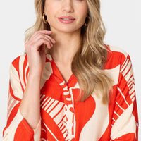 Abstract 3/4 Sleeve Button Detail Blouse