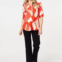 Abstract 3/4 Sleeve Button Detail Blouse