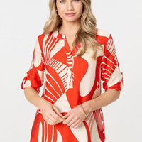 Abstract 3/4 Sleeve Button Detail Blouse