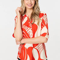 Abstract 3/4 Sleeve Button Detail Blouse