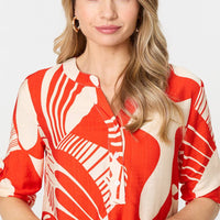 Abstract 3/4 Sleeve Button Detail Blouse