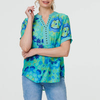 Floral Stud Detail Short Sleeve Blouse