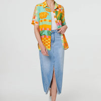 Patchwork Print Short Sleeve Boxy Shirt