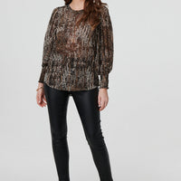 Animal Print Sheer Mesh Blouse