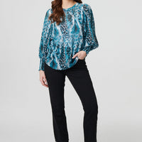 Animal Print Semi Sheer Blouse Top