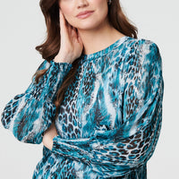 Animal Print Semi Sheer Blouse Top
