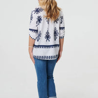 Ikat Print V-Neck 3/4 Sleeve Blouse