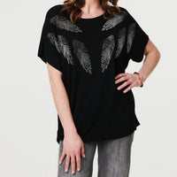 Sparkly Feather Print Relaxed T-Shirt