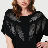 Sparkly Feather Print Relaxed T-Shirt